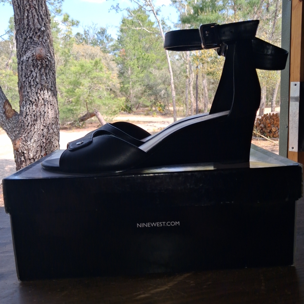 Nine West Black Ankle-Strap Wedge Sandals